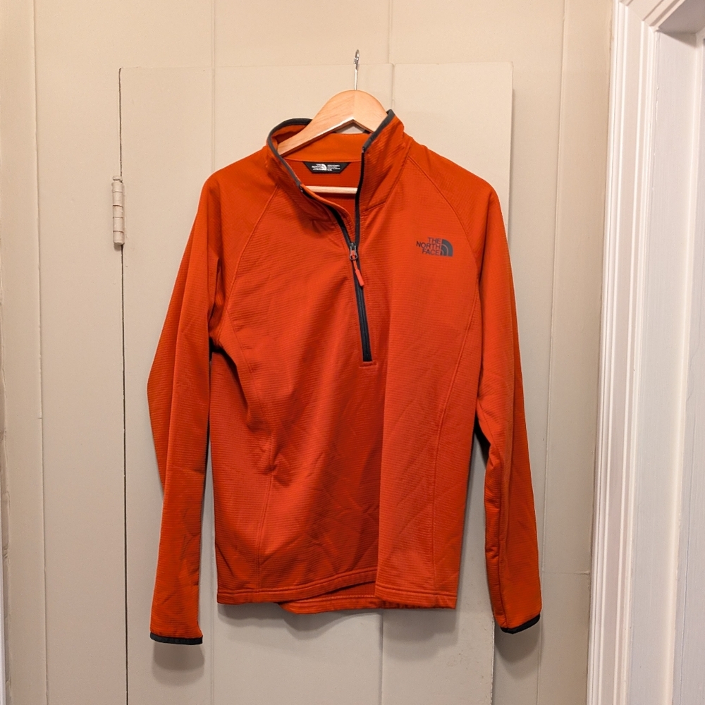 The North Face Men's Orange Fleece Quarter Zip Jacket Sweater Medium